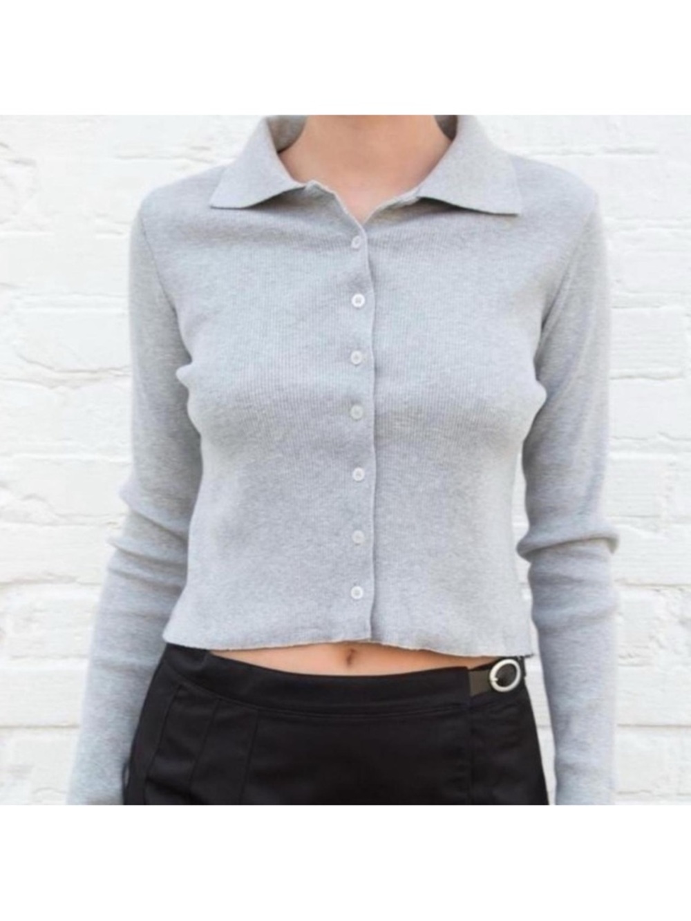 Brandy Melville Light Gray Ribbed Knit Top